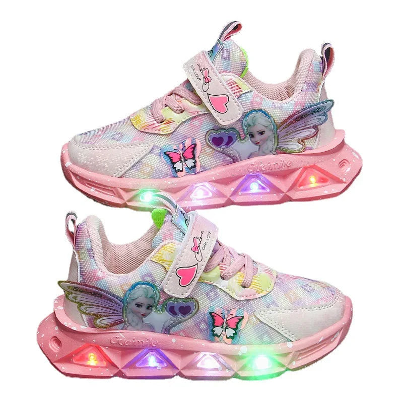 Chaussures de sport respirantes avec LED de dessin animé pour enfants