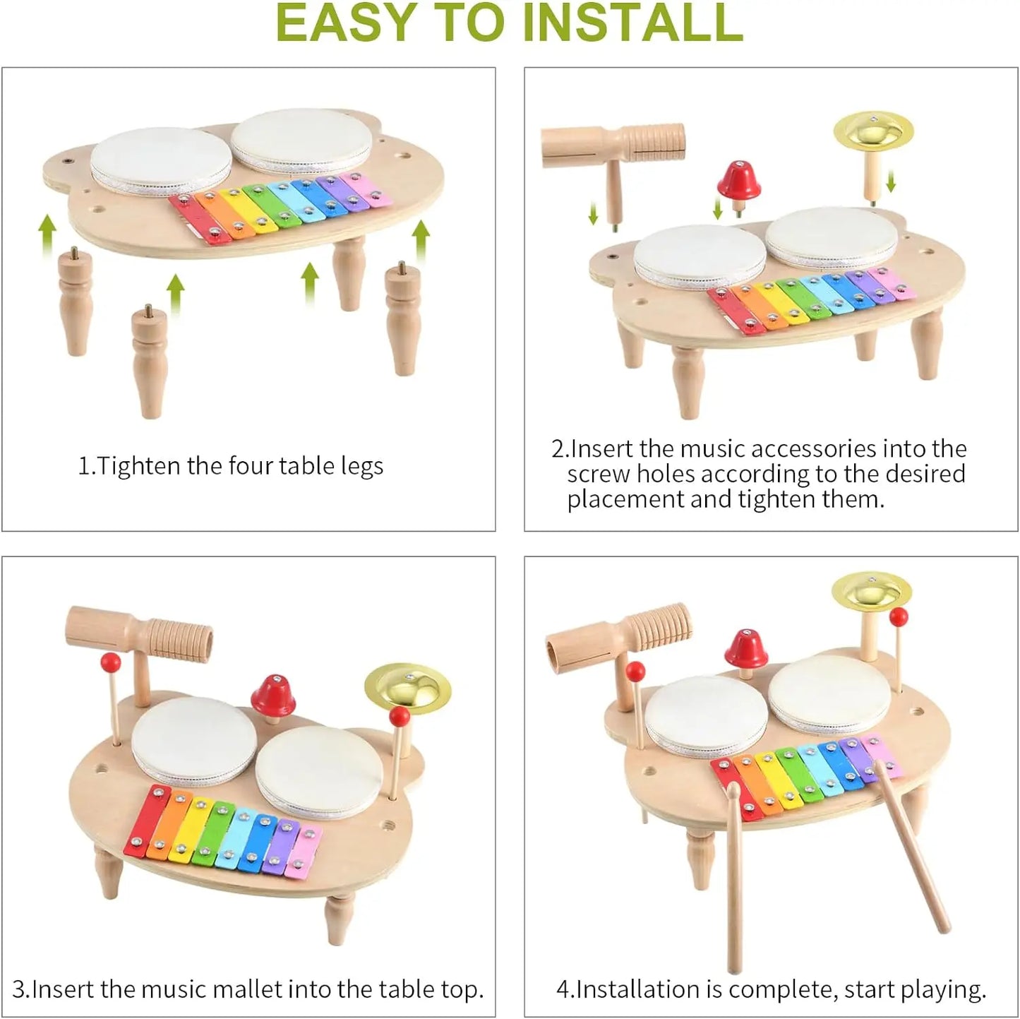 Set de percuție de jucărie din lemn Montessori pentru copii, variantă multiplă