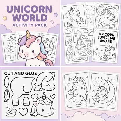Unicorn World – Activity Pack da 30 Pagine Stampabili per Bambini (2–8 Anni)