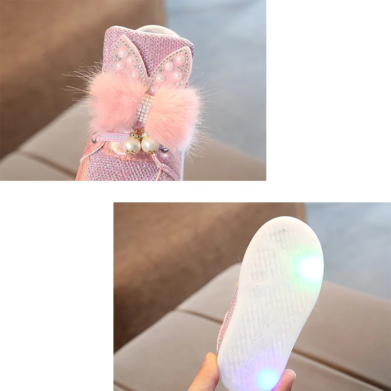 Breathable Luminous Shoes with LED and Glitter for Children