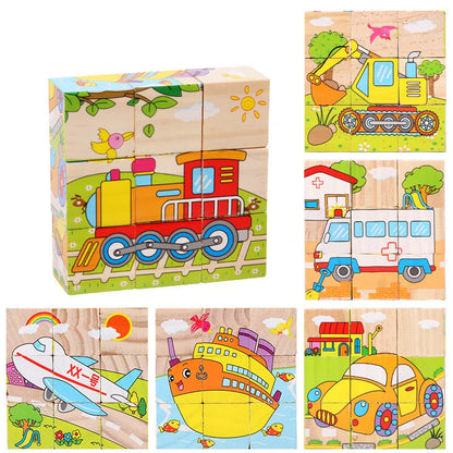 Puzzle de cubes en bois multivariés 6 en 1 pour enfants