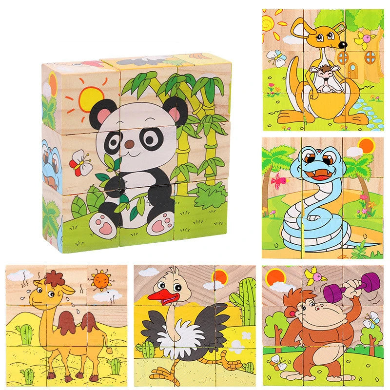 Puzzle 6 in 1 Cubi in Legno per Bambini Multivariante