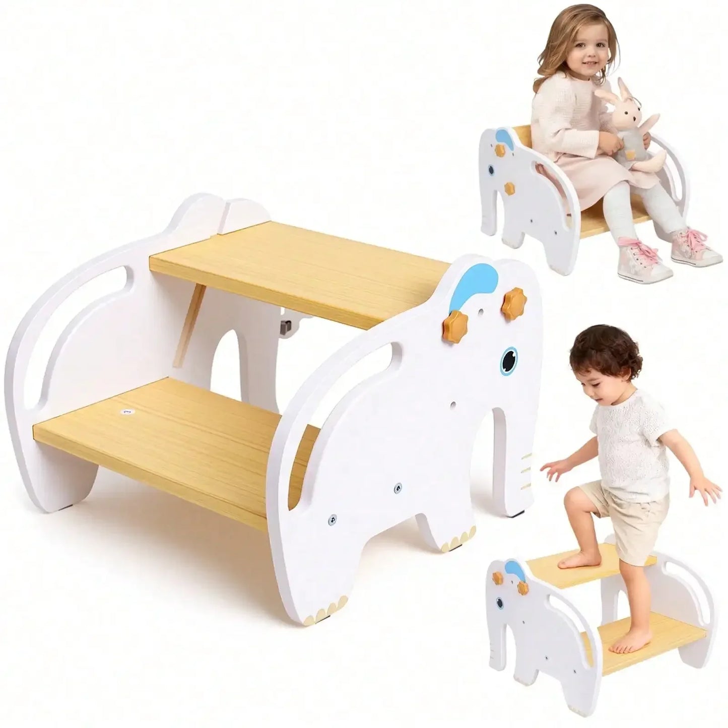 Sgabello e Sedia in Legno 2-in-1 per Bambini