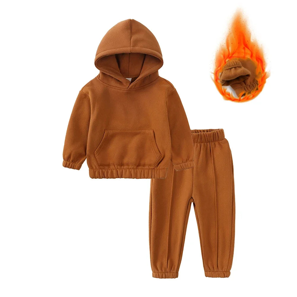 Conjunto de fato de treino de 2 peças com sweatshirt e calças em algodão quente