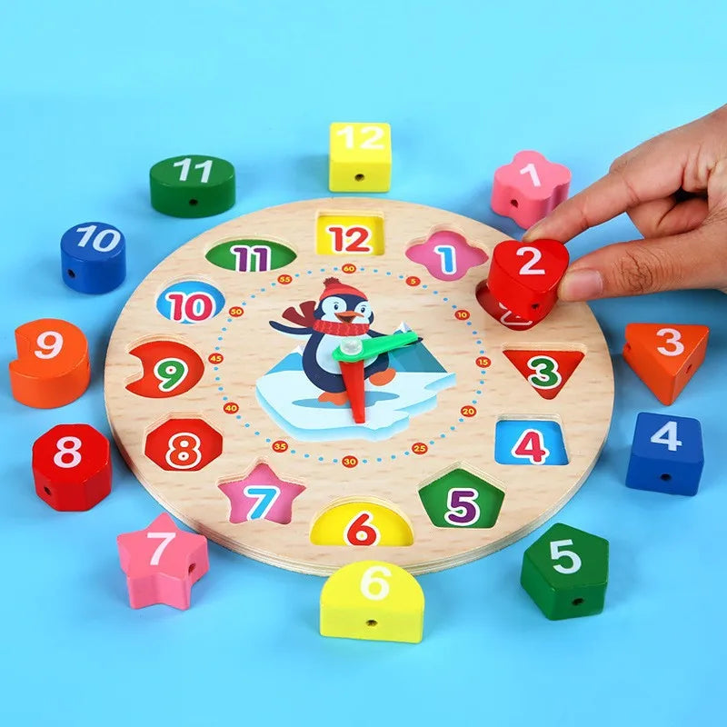 Jogo educativo de relógio de madeira montessori