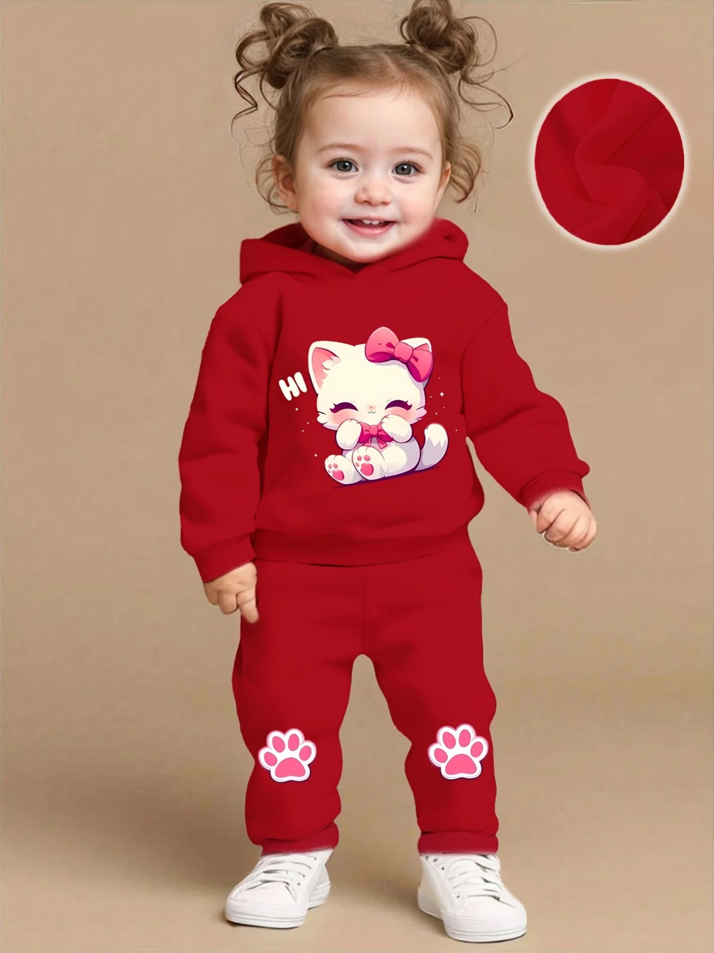 Conjunto de bebê de duas peças - Gatinho rosa - Para bebês de 1 a 3 anos