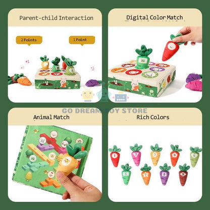 Collectons des carottes, jeu doux Montessori pour enfants