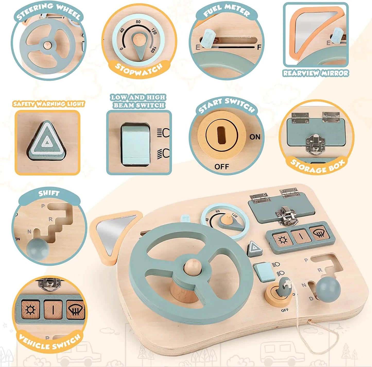 Tablette sensorielle Montessori avec volant en bois pour enfant