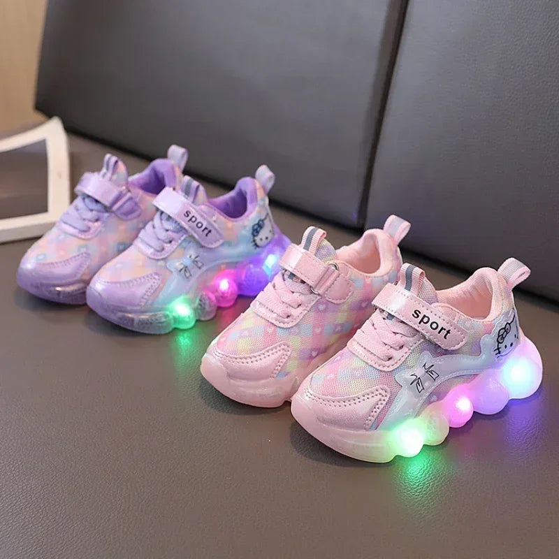 Zapatos deportivos transpirables LED con suela gruesa de dibujos animados para niños