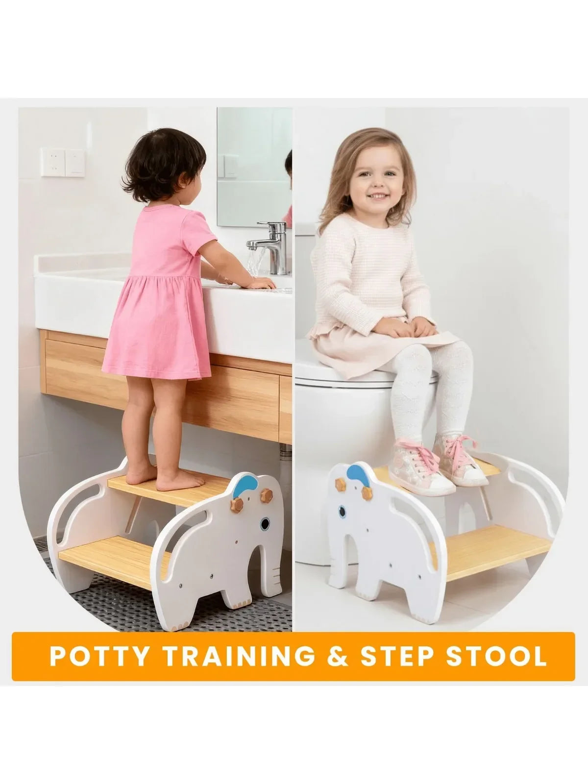 Sgabello e Sedia in Legno 2-in-1 per Bambini
