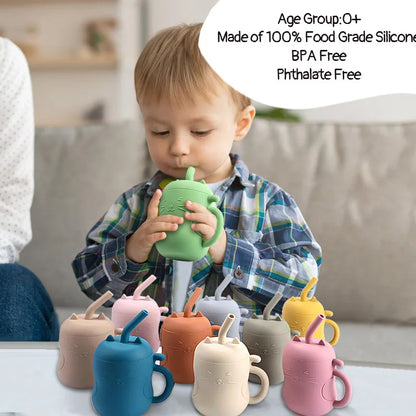 Multi-variant silicone water bottle with straw for children