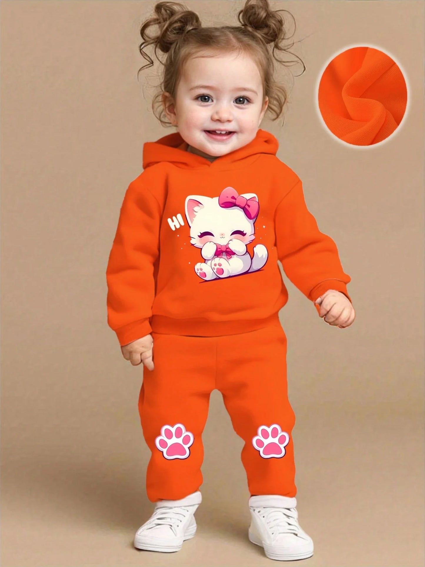 Conjunto de bebê de duas peças - Gatinho rosa - Para bebês de 1 a 3 anos