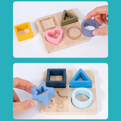 Puzzle a Incastro Montessori Impariamo le Forme Geometriche, Sagome in Legno o Silicone