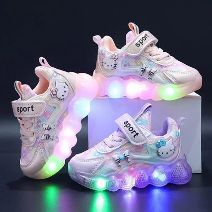 Cartoon Thick Sole LED Breathable Sports Shoes for Children