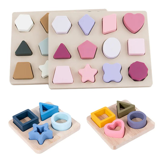 Puzzle à emboîter Montessori Apprenons les formes géométriques, les formes en bois ou en silicone