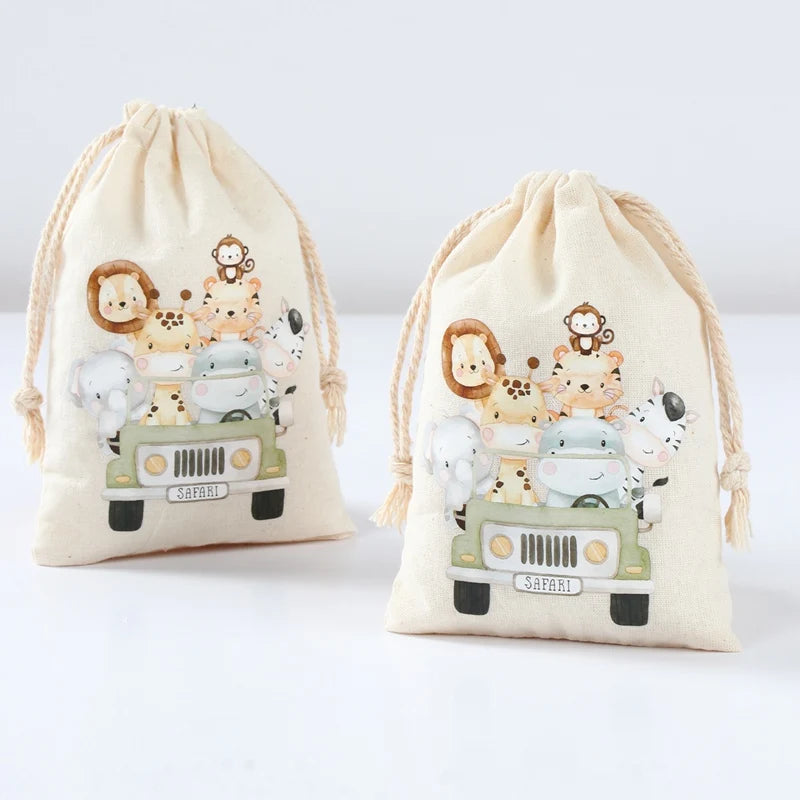 Lot de 6 sacs en toile de coton avec animaux multivariés