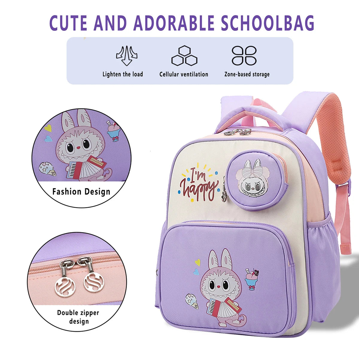 Rucsac Labubu, spatios si respirabil, multicolor