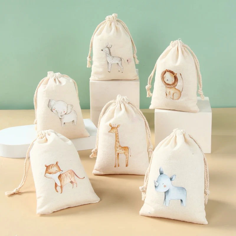 Lot de 6 sacs en toile de coton avec animaux multivariés