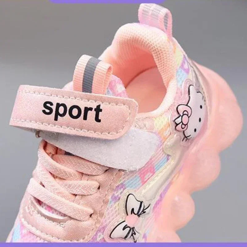 Sapatos esportivos respiráveis ​​LED com sola grossa de desenho animado para crianças