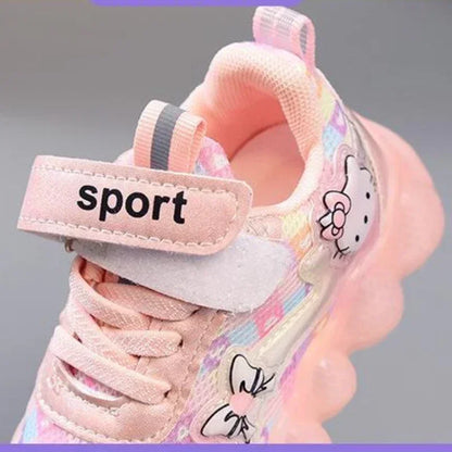 Sapatos esportivos respiráveis ​​LED com sola grossa de desenho animado para crianças