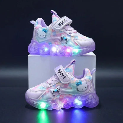 Zapatos deportivos transpirables LED con suela gruesa de dibujos animados para niños