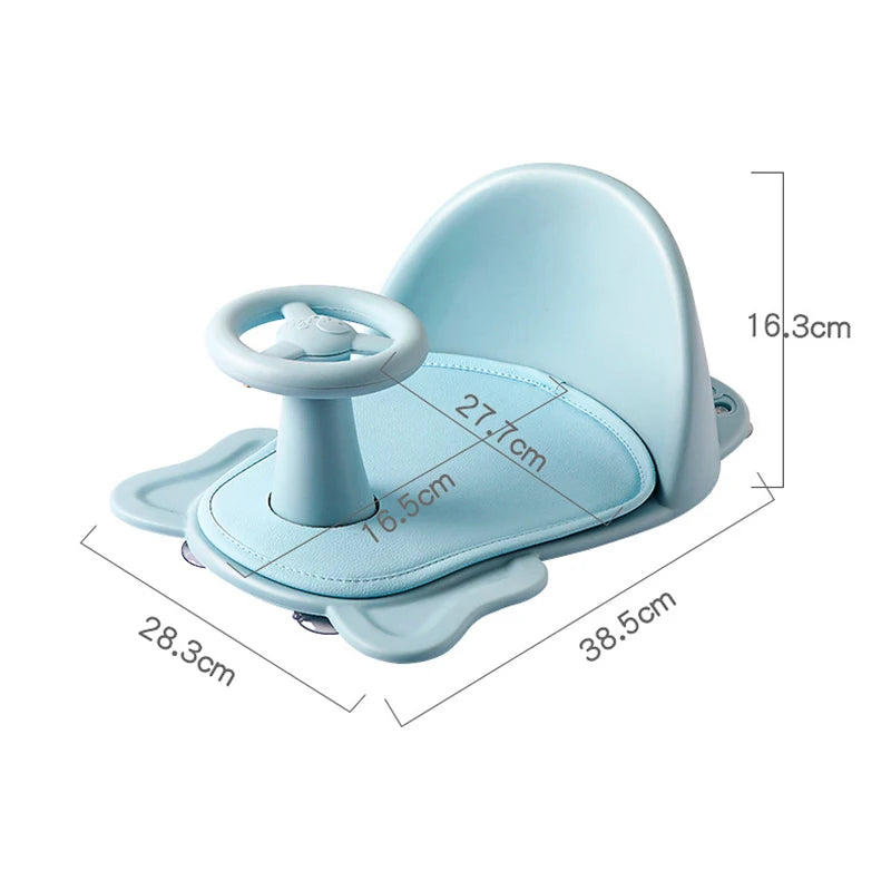 Bathtub seat with steering wheel and suction cups