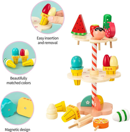 Set gelateria giocattolo montessori in legno per bambini multivariante