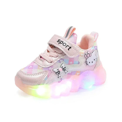 Zapatos deportivos transpirables LED con suela gruesa de dibujos animados para niños