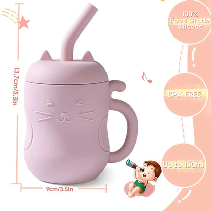 Multi-variant silicone water bottle with straw for children