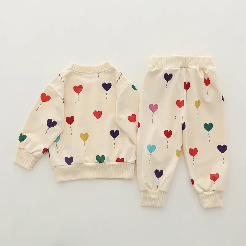 Set tuta in cotone 2 pcs felpa e pantaloni per Bambini Cuori