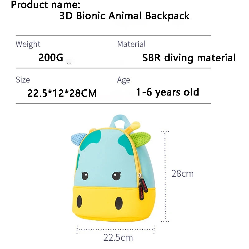 Mochilas de animais 3D para jardim de infância e escola