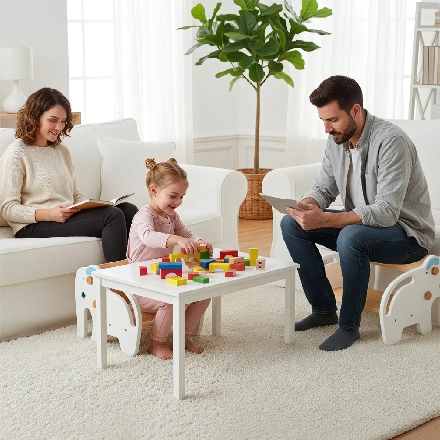 Sgabello e Sedia in Legno 2-in-1 per Bambini