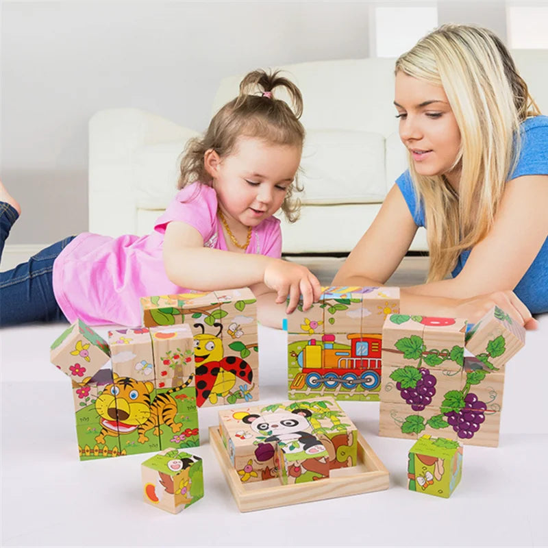 Puzzle 6 in 1 Cubi in Legno per Bambini Multivariante