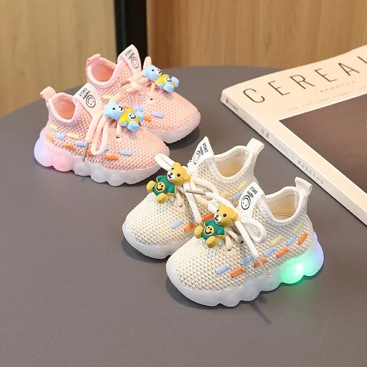 Chaussures légères et respirantes avec LED et semelle en caoutchouc pour enfants