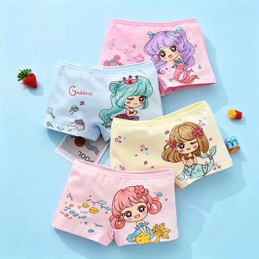 Set 4 Boxer Sirena in Cotone da Bambina – 2–10 Anni