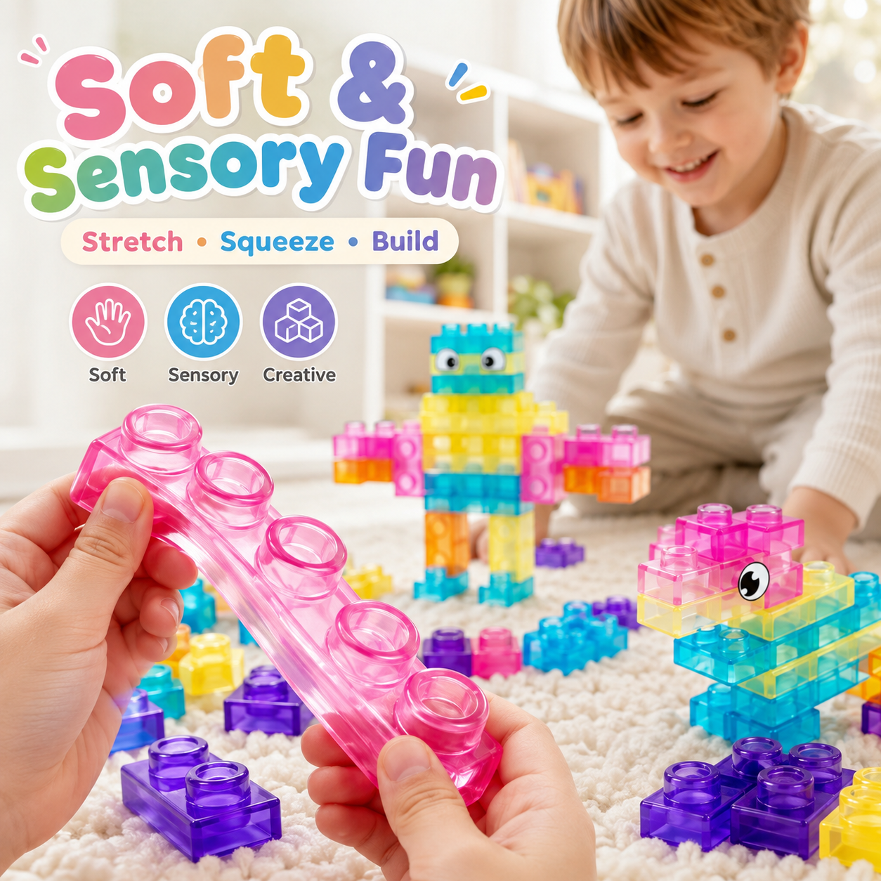 Set 40 Blocchi Sensoriali Squishy – Per Bambini Piccoli