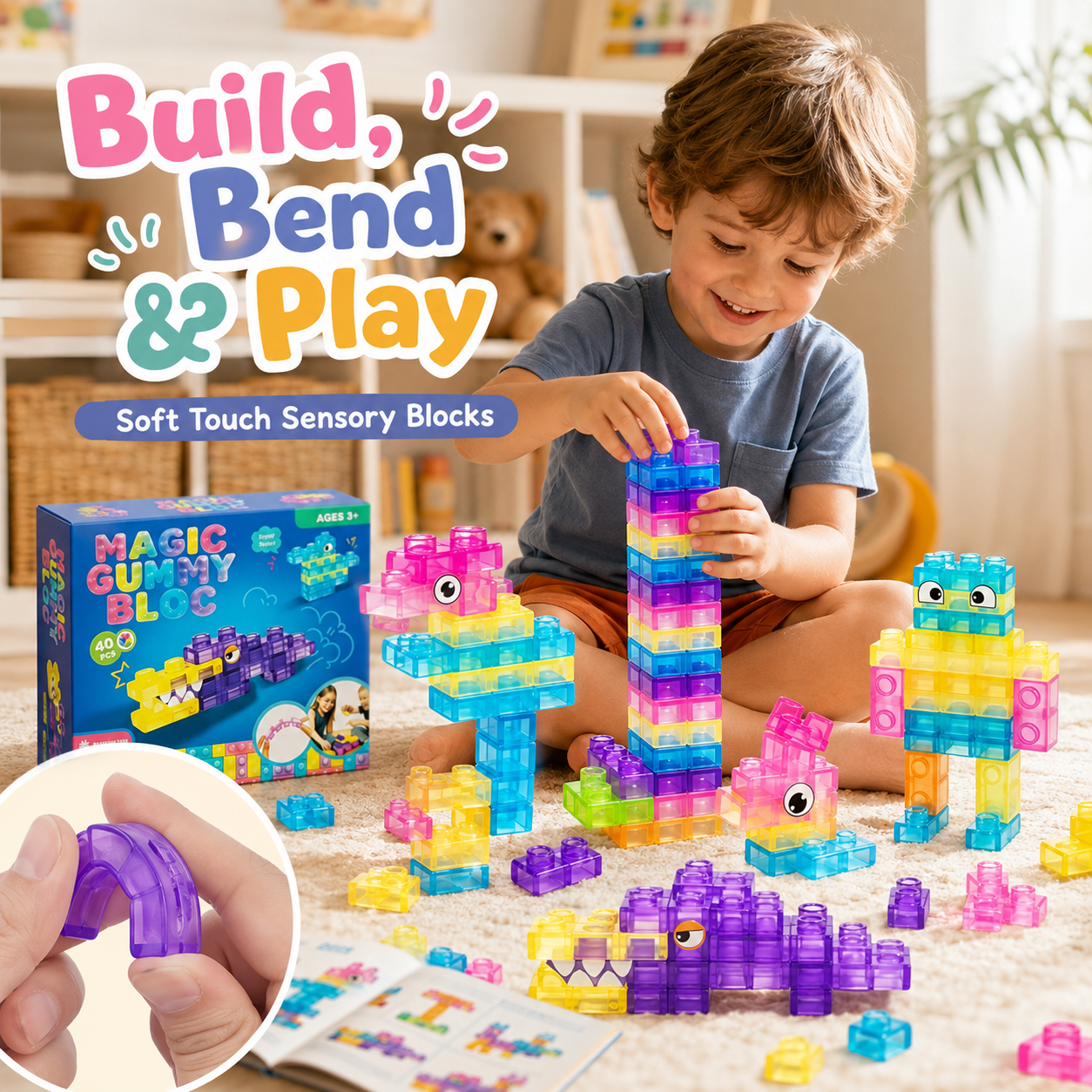Set 40 Blocchi Sensoriali Squishy – Per Bambini Piccoli
