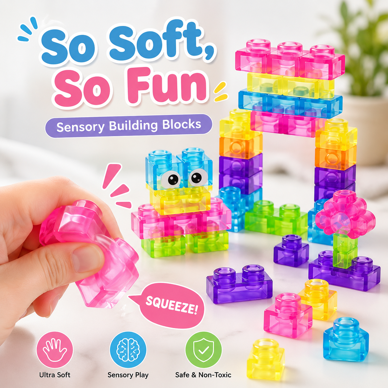 Set 40 Blocchi Sensoriali Squishy – Per Bambini Piccoli