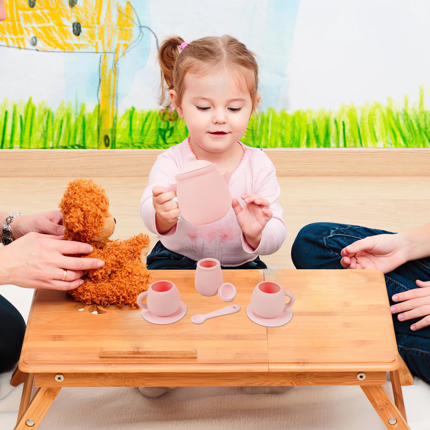 Service à thé jouet en silicone multivarié pour enfants