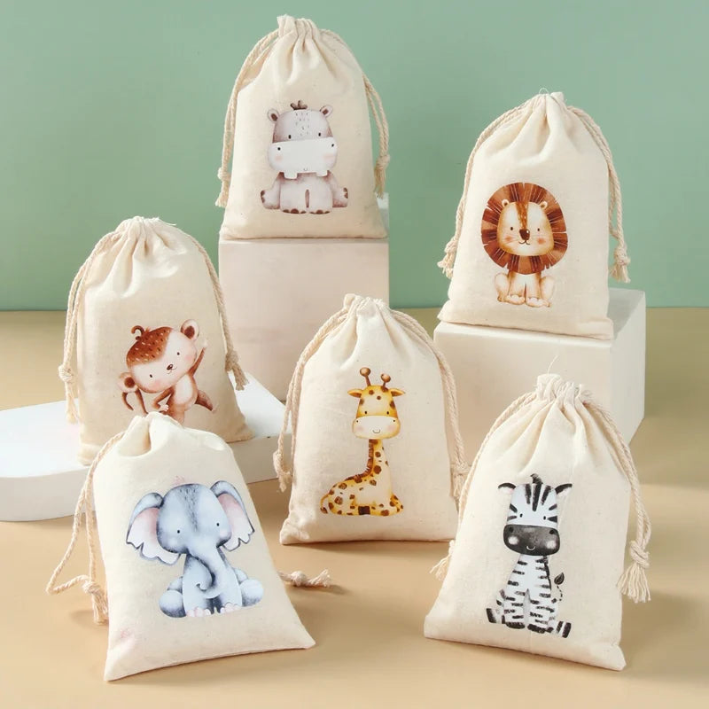 Lot de 6 sacs en toile de coton avec animaux multivariés