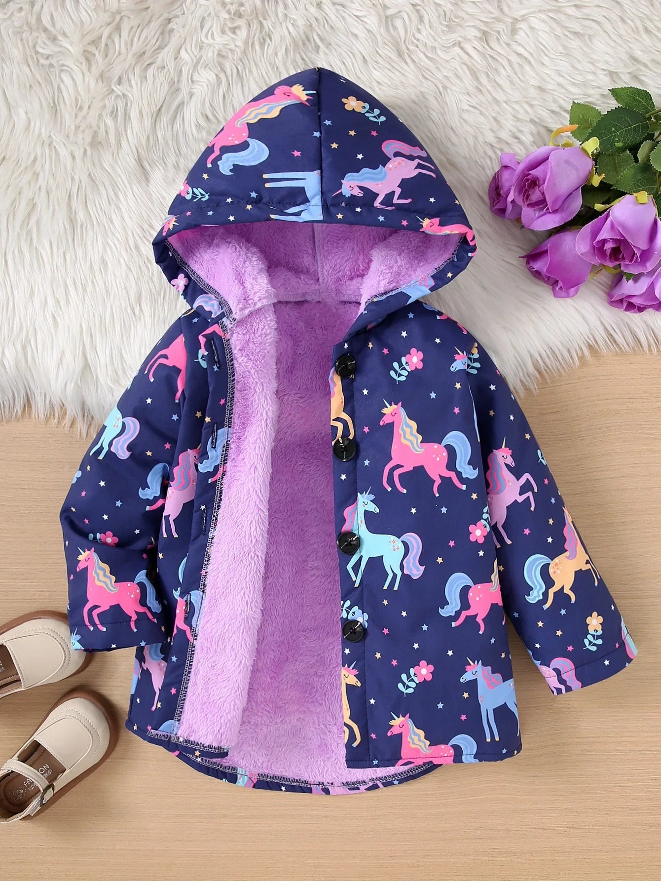 Cappotto Invernale in Velluto con Cappuccio da Bambina – 3–7 Anni