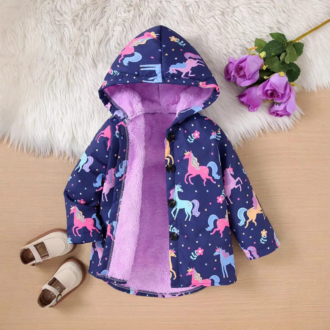 Cappotto Invernale in Velluto con Cappuccio da Bambina – 3–7 Anni