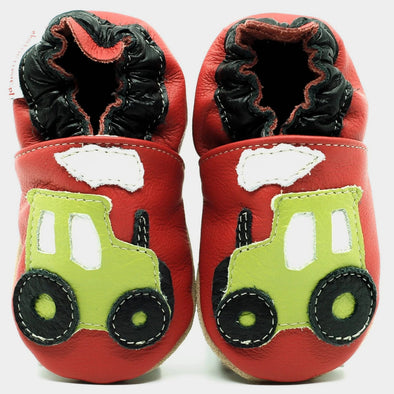 Babbucce Soft Sole Green Tractor On Red