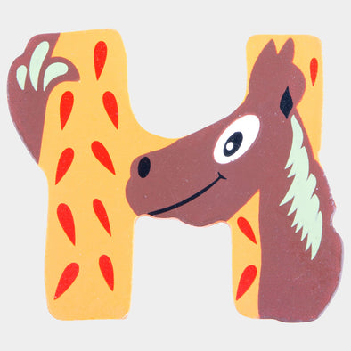 Letter H in wood with animals