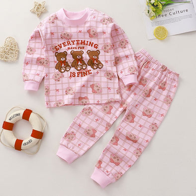 Zweiteiliger rosa karierter Pyjama mit Bärenmuster