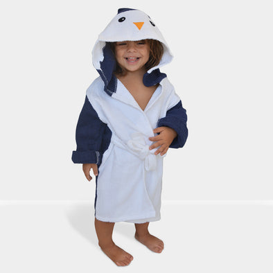 White Hooded Bathrobe Blue Penguin for Kids