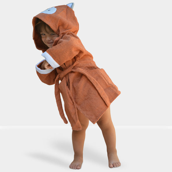 Accappatoio con Cappuccio Arancione Volpe per Bambini