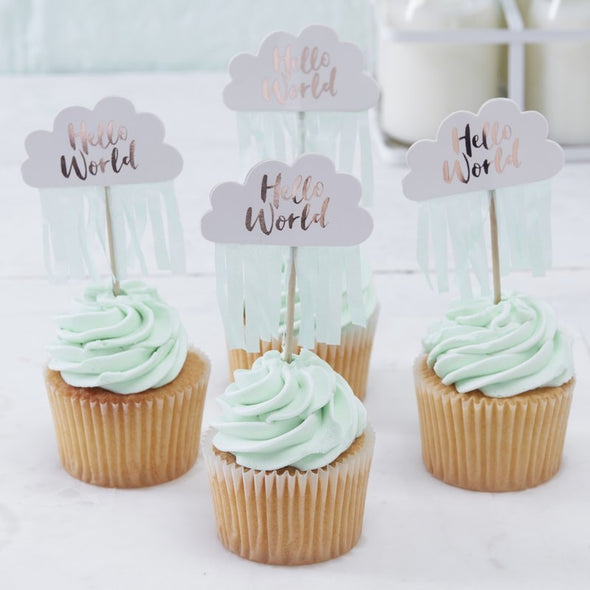 10 Decorazioni per Dolci Rose Gold and Cloud Hello World | GINGER RAY | RocketBaby.it